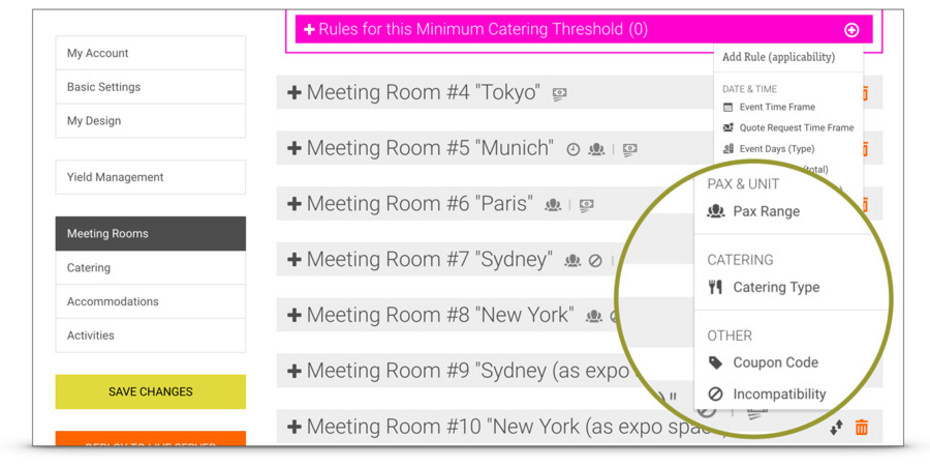 Use options, upgrades and prices based on the selected catering type