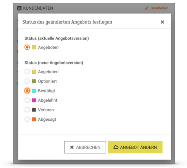 Status Codes zur Einordnung eines Angebots im Verkaufsprozess Status Codes zur Einordnung eines Angebots im Verkaufsprozess
