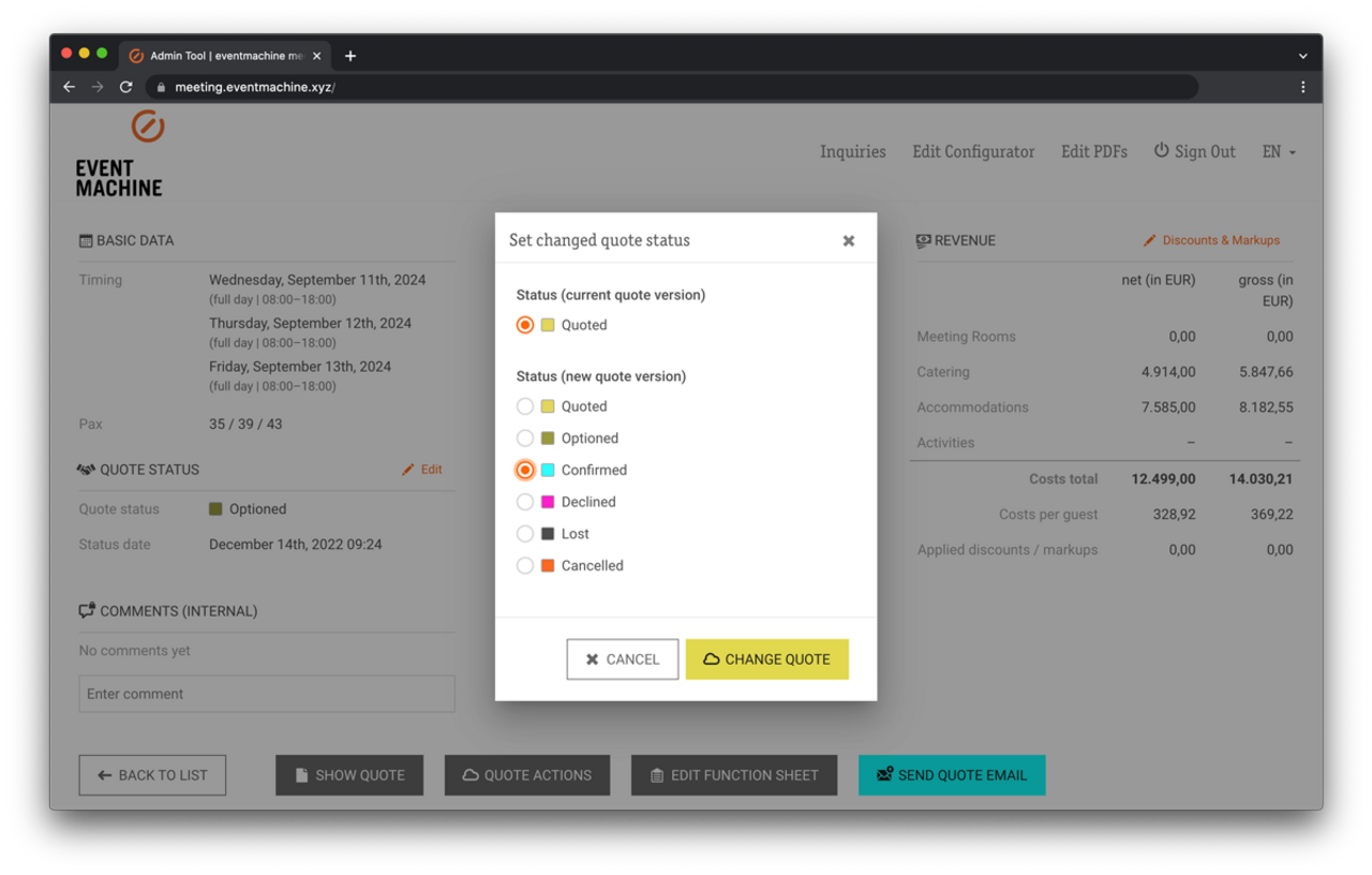 Specify status code for new quote version Specify status code for new quote version