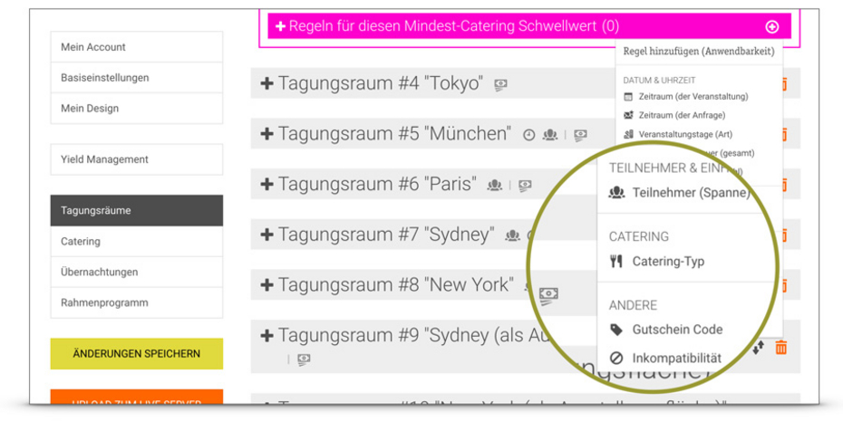 Anhand des gewählten Catering-Typs Optionen, Upgrades und Preise verwenden
