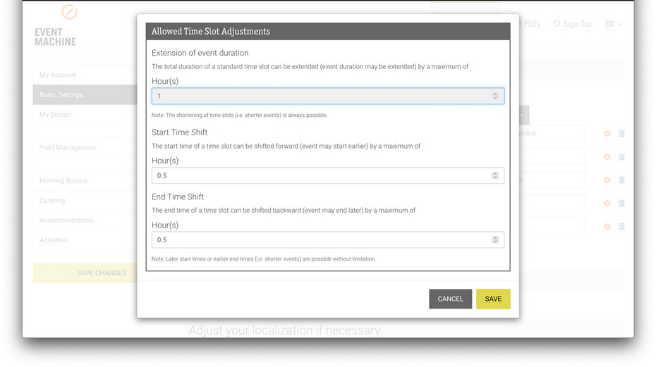 Specify settings for each time slot individually