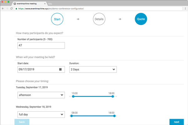 Automatically create and directly send event quotes with software